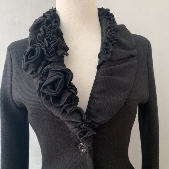 Rinascimento Italy Black Knit Flower Jacket | Y2K Vintage S-M - Picture 2 of 11